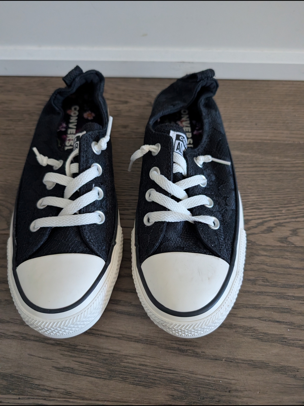 Converse Kids Black Low Top Canvas Sneakers with White Toe